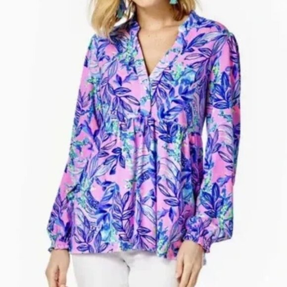 Lilly Pulitzer Tops - Lilly Pulitzer Winona Knit Tunic Top XL Lilac Rose Just a Lil Jelly Long Sleeves